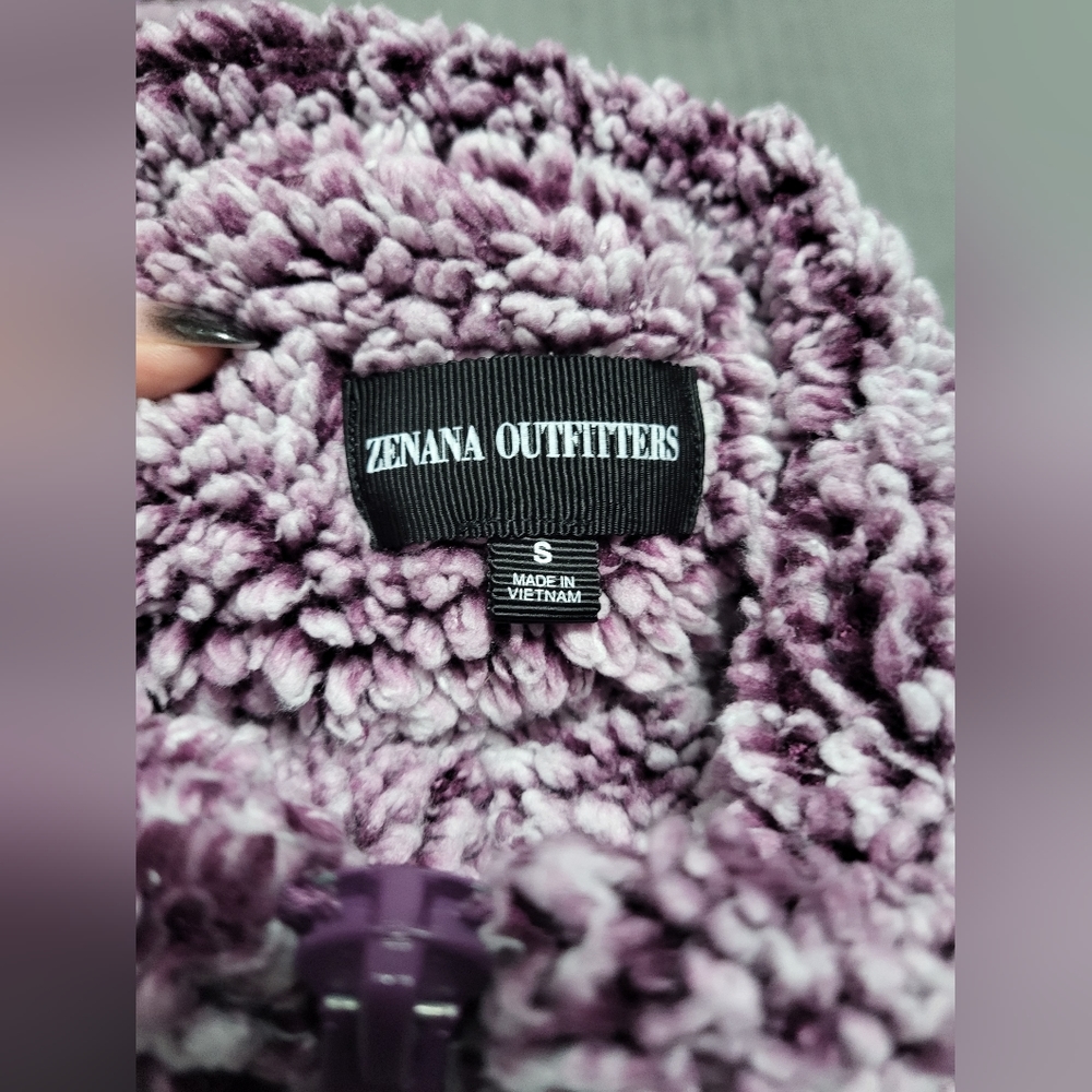 Purple and white fluffy zenana outfitters zip up hoodie